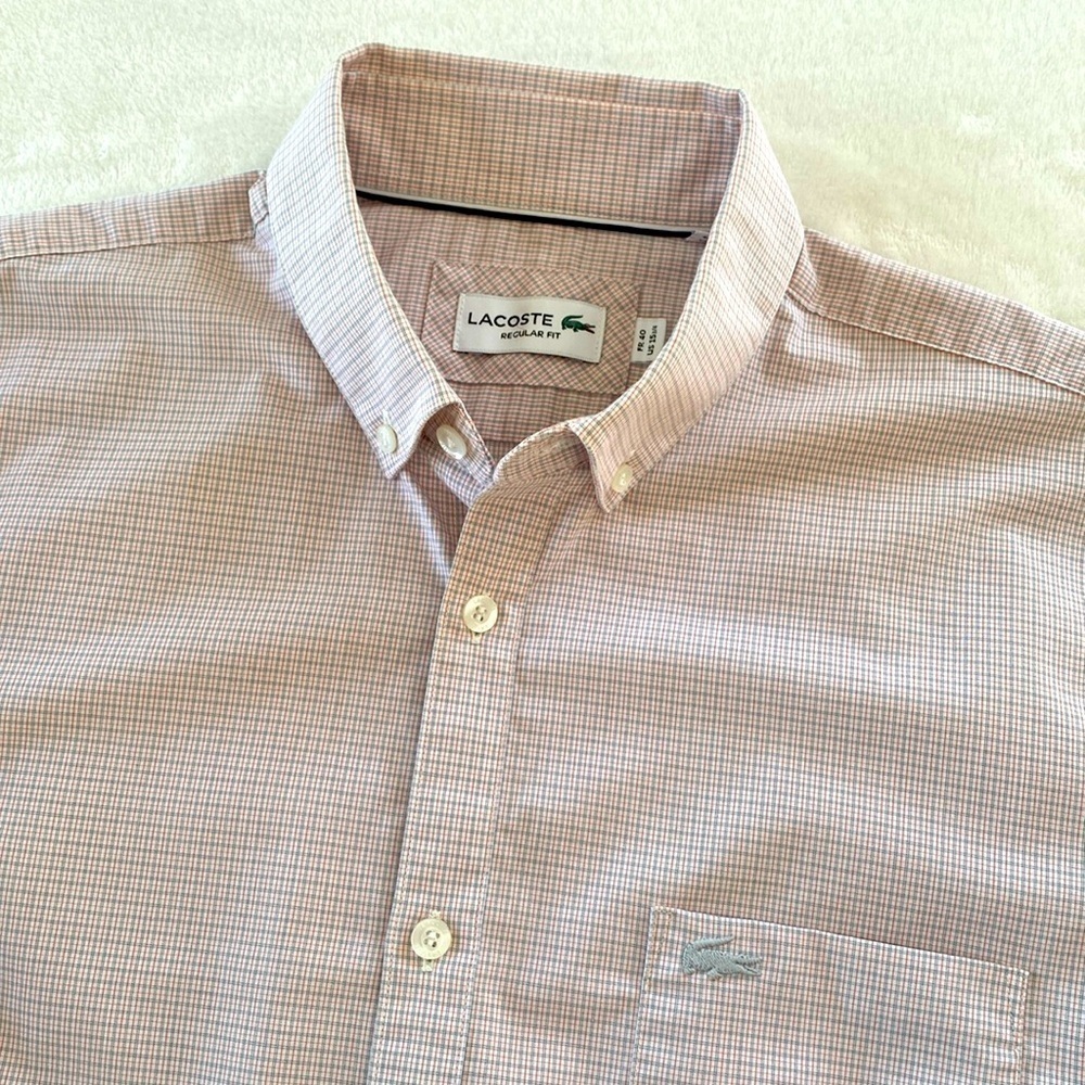Lacoste Button Down Shirt. Blue and red checkered design. Size FR 40 (Medium)